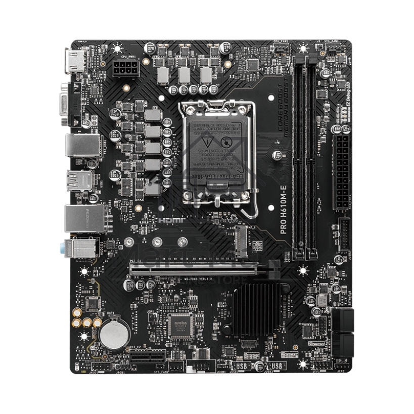Материнская плата MSI PRO H610M-E, LGA 1700, Intel H610, 2xDDR5, 4xSATA, 1xM.2, 1xPCIe 4.0 x16, 1xPCIe 4.0 x1, 1xHDMI, 1xVGA, 1xRJ45 1Gb, 2xUSB-A 3.2 Gen 1, 4xUSB-A 2.0, 3x3.5мм, 7.1, mATX