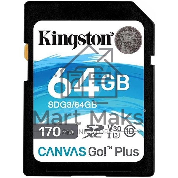 Флеш карта Kingston 64GB SDXC Canvas Go Plus 170R C10 UHS-I U3 V30 EAN: 740617301397