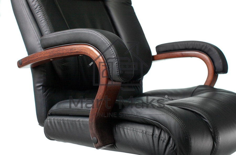 Кресло руководителя Бюрократ T-9925WALNUT/BLACK черный, кожа, крестовина дерево