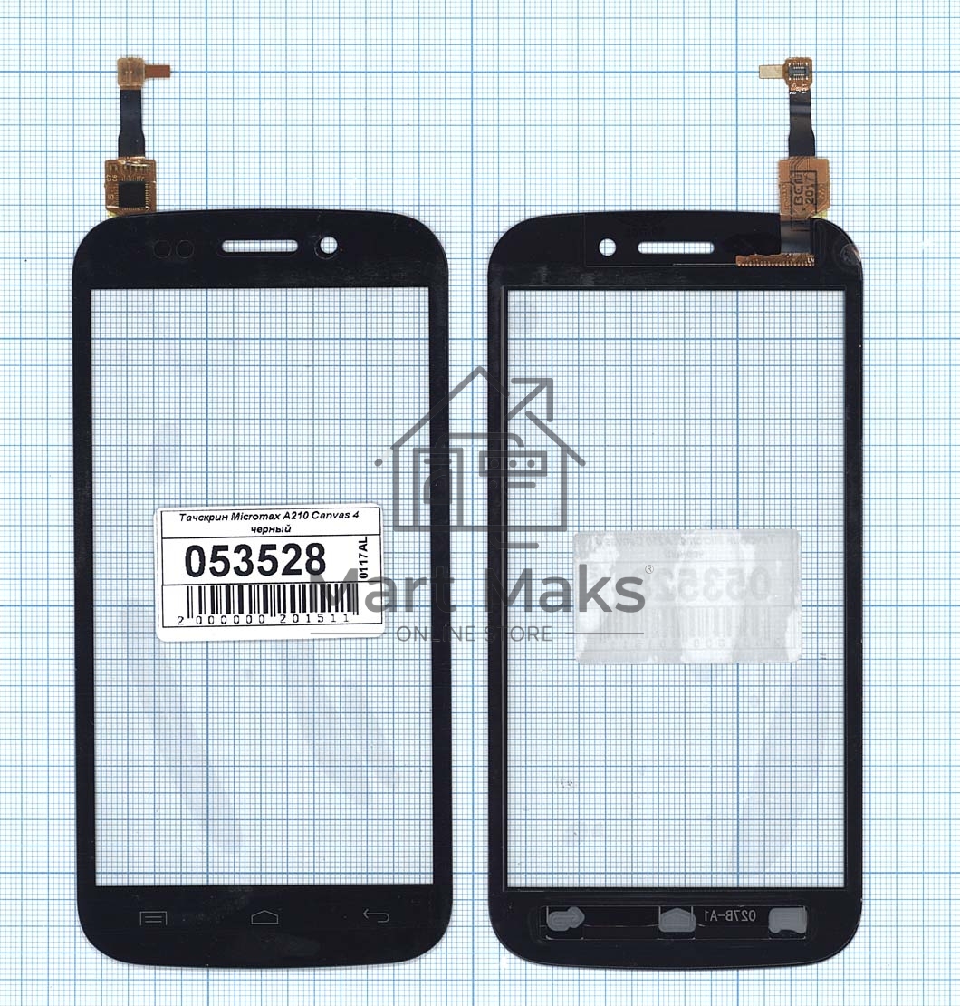 Сенсорное стекло (тачскрин) для Micromax A210 Canvas 4, черное