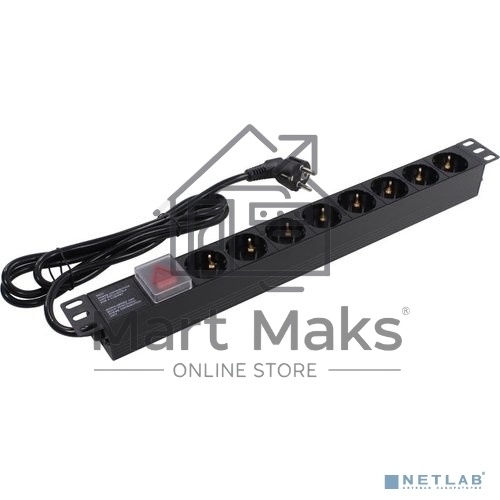 Блок розеток горизонтальный ExeGate ServerPro PDU-19H803 Al-8S-EU2-SW, 19