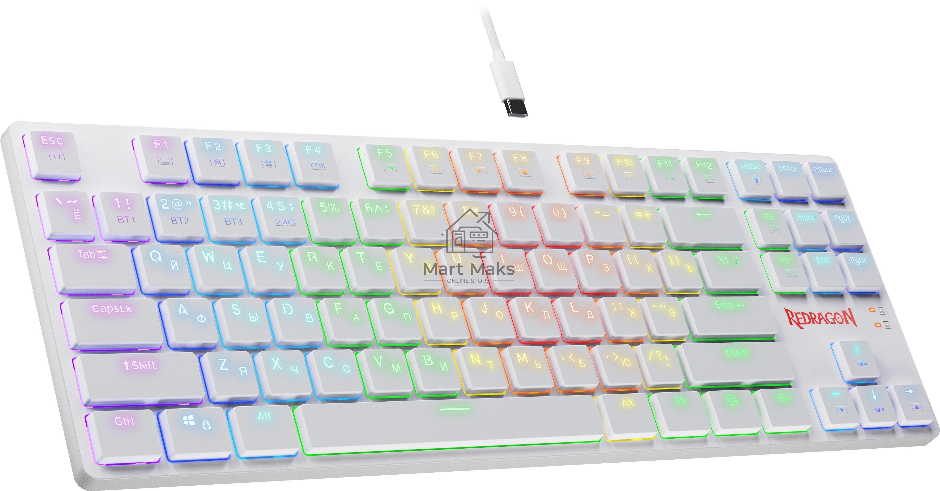 Клавиатура Redragon Anubis беспроводная, USB, Bluetooth/Радиоканал, белый