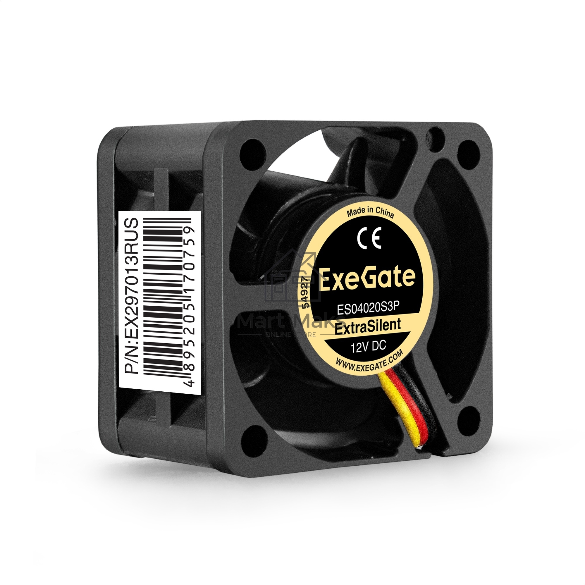 Вентилятор для корпуса ExeGate ExtraSilent ES04020S3P черный, 40 мм, 6300 об/мин, 28 дБ, 3 pin