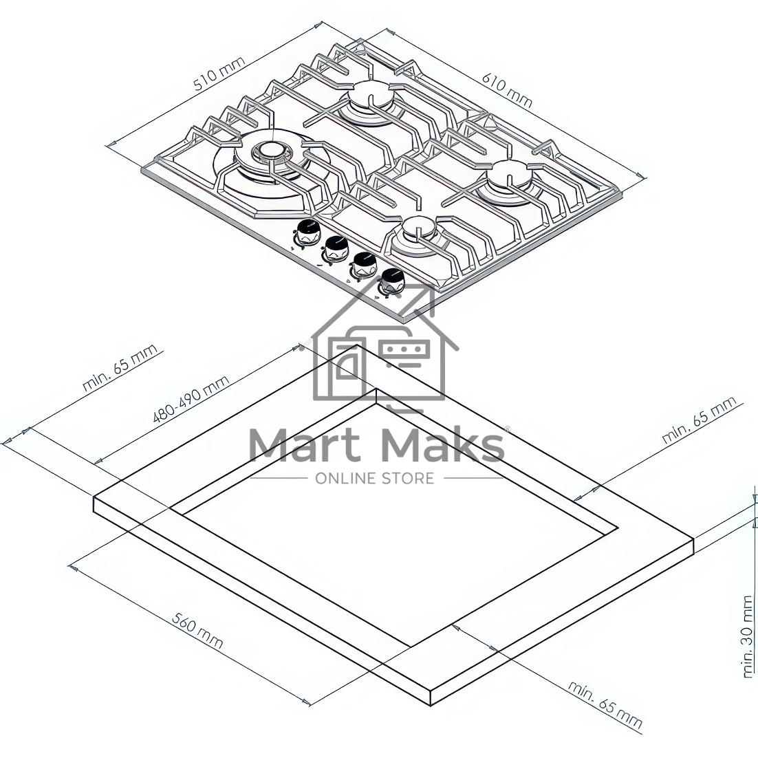 Варочная поверхность Kuppersberg FS 610 W Bronze, газ, Classic, 61 см, автоматический электроподжиг, газ-контроль, SABAF конфорки, чугунные решетки, цвет белый, цвет фурнитуры бронзовый