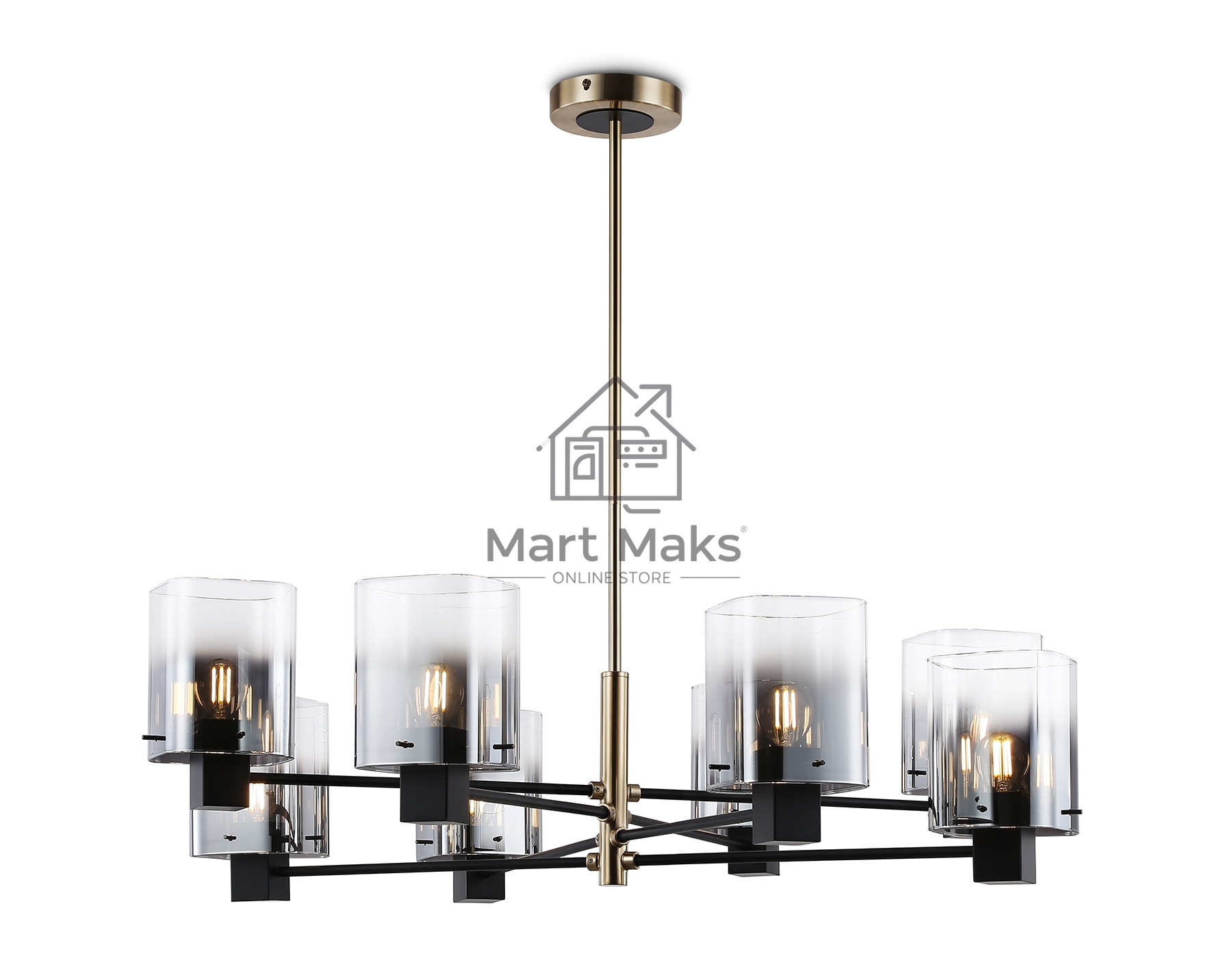 Люстра Ambrella light LH57043/8 BK/DBS/SM черный/темная латунь/дымчатый E14/8 max 40W D830*710