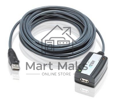 Кабель удлинитель активный(с усилителем) USB 2.0 AM/AF 5m, ATEN UE250-AT, 4 pin, опрессованный, серый
