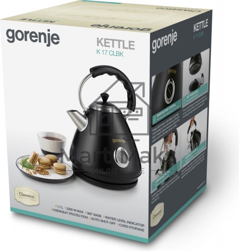 Чайник электрический Gorenje K17CLBK, 1,7л, 2200Вт, черный