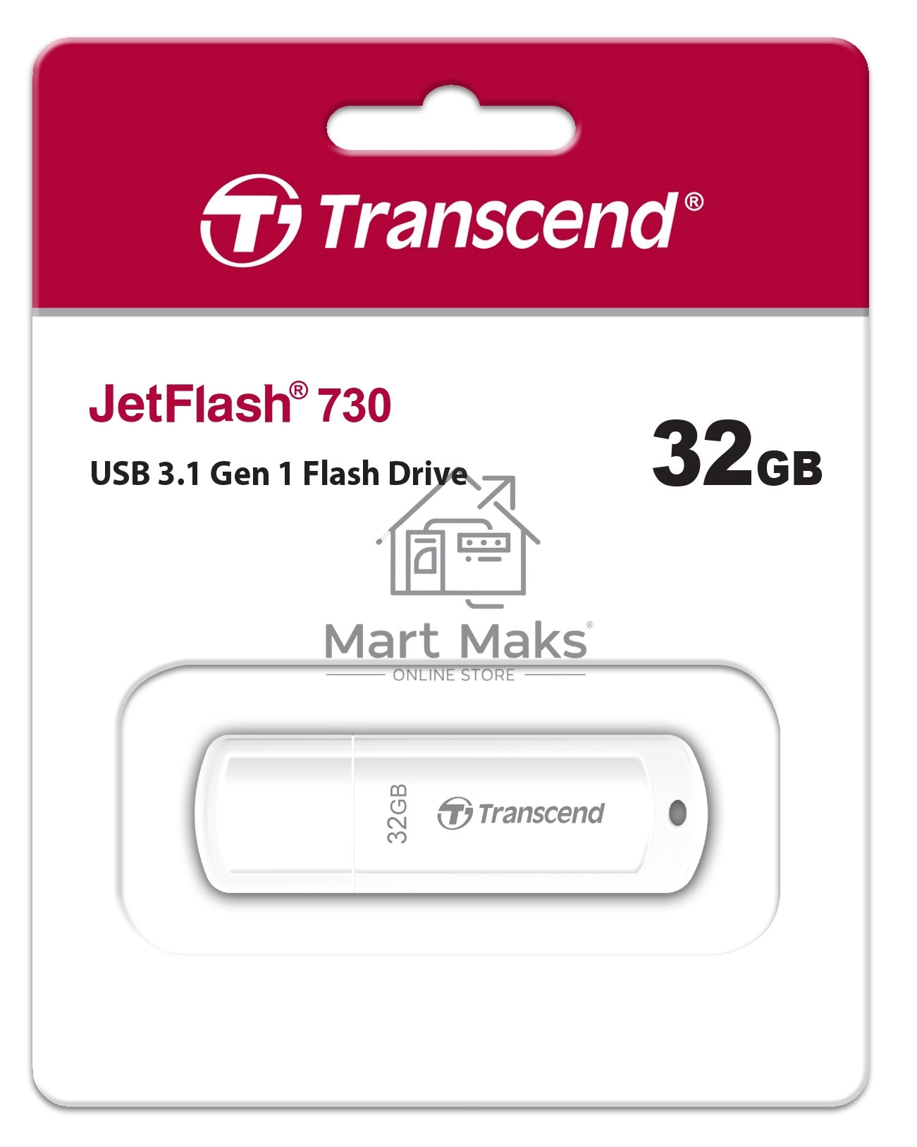 Флешка USB Transcend Jetflash 730 (TS32GJF730), 32Gb, USB 3.0, R/W 70/18, белый