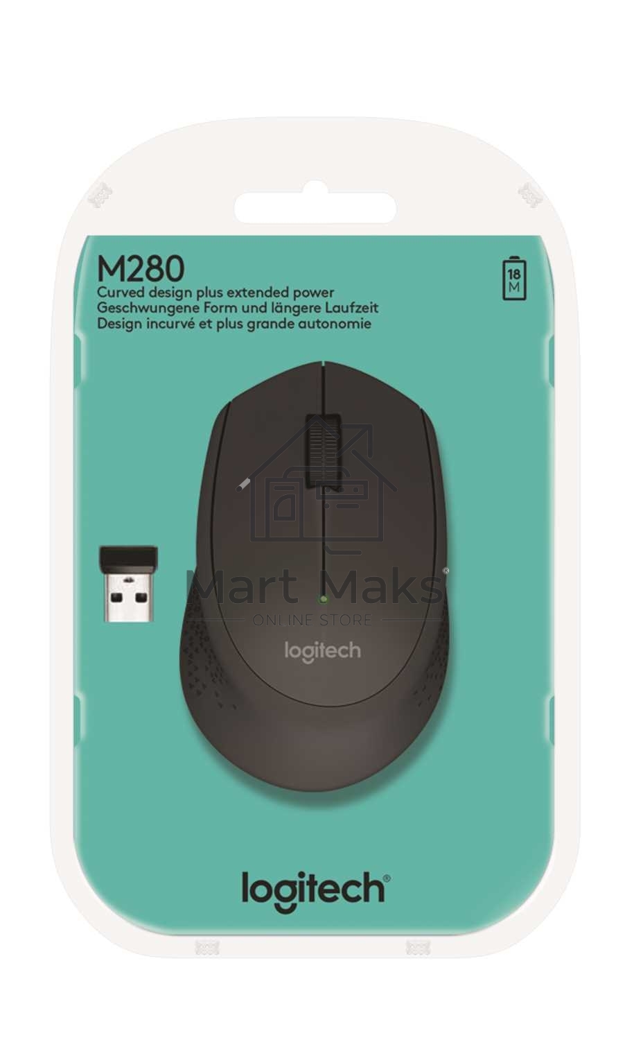 Мышь беспроводная Logitech M280 черный, 1000 dpi, радиоканал, USB, кнопки - 3