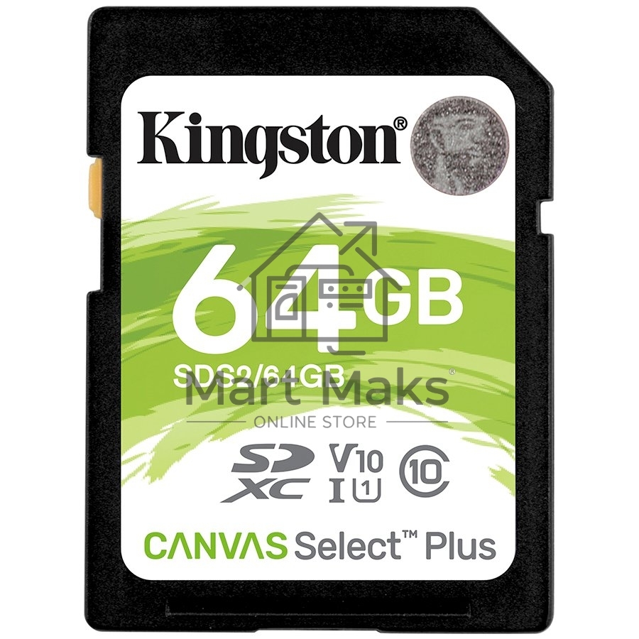 Флеш карта SDHC 64Gb Class10 Kingston <SDS2/64GB>, Canvas Select 100R CL10 UHS-I