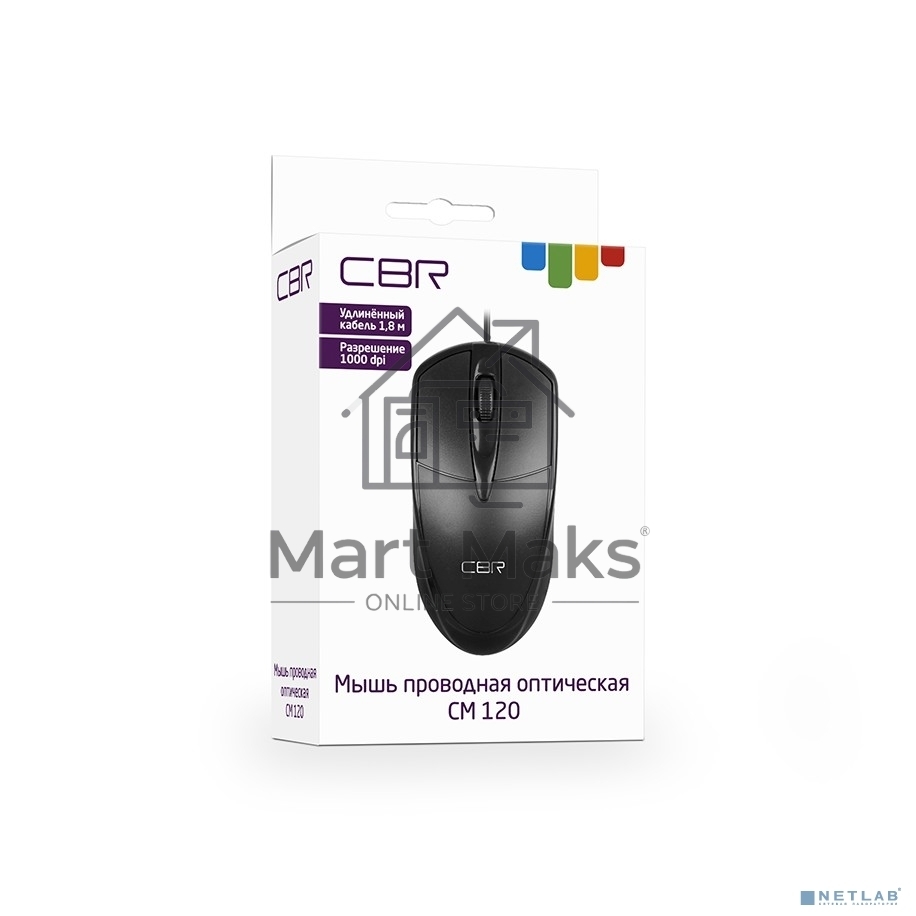 Мышь проводная CBR CM 120 черный, 1000 dpi, USB, кнопки - 3
