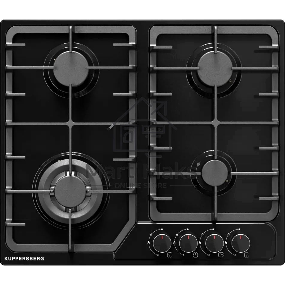Варочная панель Kuppersberg FS 66 B, газ, High-Tech, 58 см, автоматический электроподжиг, газ-контроль, форсунки под сжиженый газ, SABAF конфорки, чугунные решетки, цвет черный, цвет фурнитуры черный