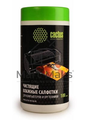Салфетки Cactus CS-T1002 Туба с чистящими салфетками для компьютеров и оргтехники, 100 шт