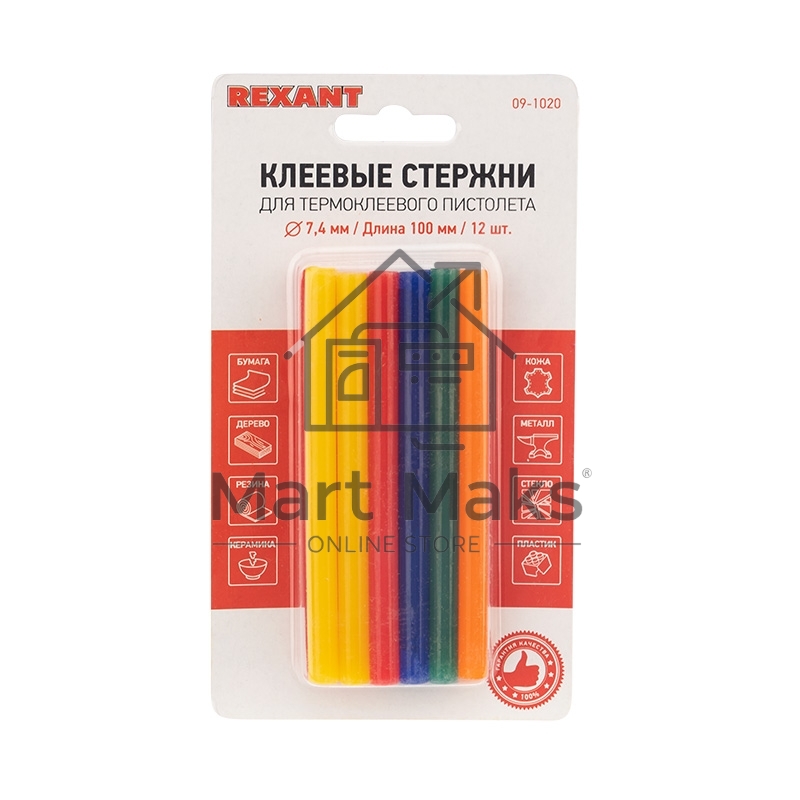 Клеевые стержни Rexant, Ø7 мм, 100 мм, цветные, 12 шт., блистер