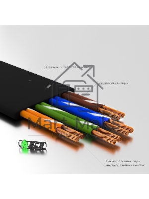 Патч-корд Greenconnect PROF плоский прямой 10.0m, UTP медь cat.6, черный, позолоченные контакты, 30 AWG, GCR-LNC616-10.0m, ethernet high speed 10 Гбит/с, RJ45, T568B