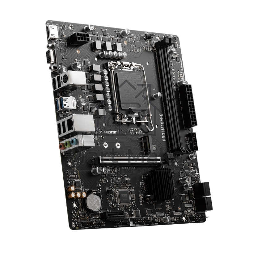 Материнская плата MSI PRO H610M-E, LGA 1700, Intel H610, 2xDDR5, 4xSATA, 1xM.2, 1xPCIe 4.0 x16, 1xPCIe 4.0 x1, 1xHDMI, 1xVGA, 1xRJ45 1Gb, 2xUSB-A 3.2 Gen 1, 4xUSB-A 2.0, 3x3.5мм, 7.1, mATX