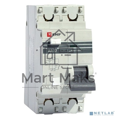 Выключатель автоматический дифференциального тока EKF DA32-32-30-pro АД-32 1P+N 32А/30мА (хар. C, AC, электронный, защита 270В) 4,5кА EKF PROxima