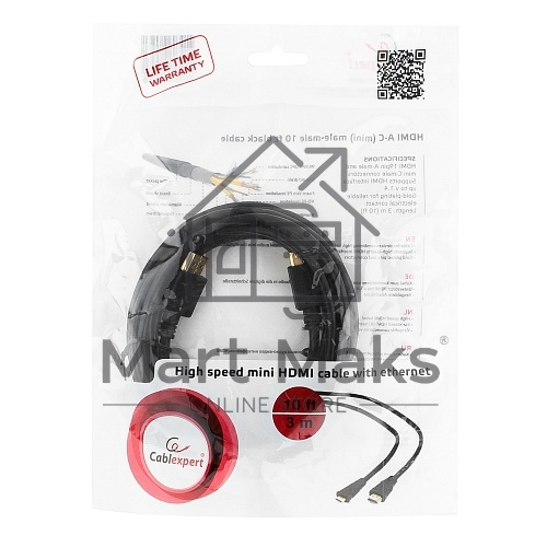 Кабель HDMI-miniHDMI Cablexpert CC-HDMI4C-10, 19M/19M, v2.0, медь, позол.разъемы, экран, 3.0м, черный, пакет
