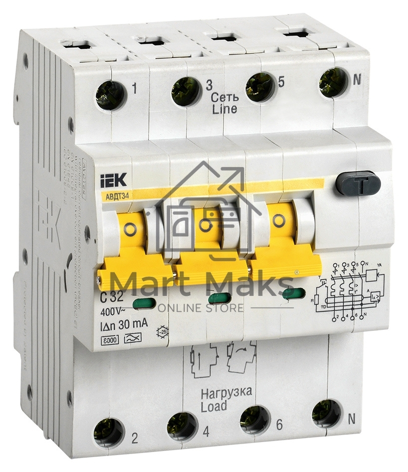 Выключатель автоматический дифференциального тока Iek MAD22-6-032-C-30 АВДТ 34 C32 30мА