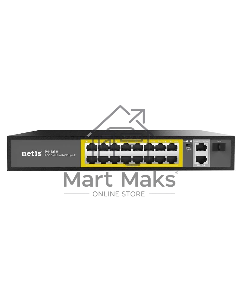Коммутатор NETIS 16PORT 10/100M 16POE+2XGE+SFP P116GH
