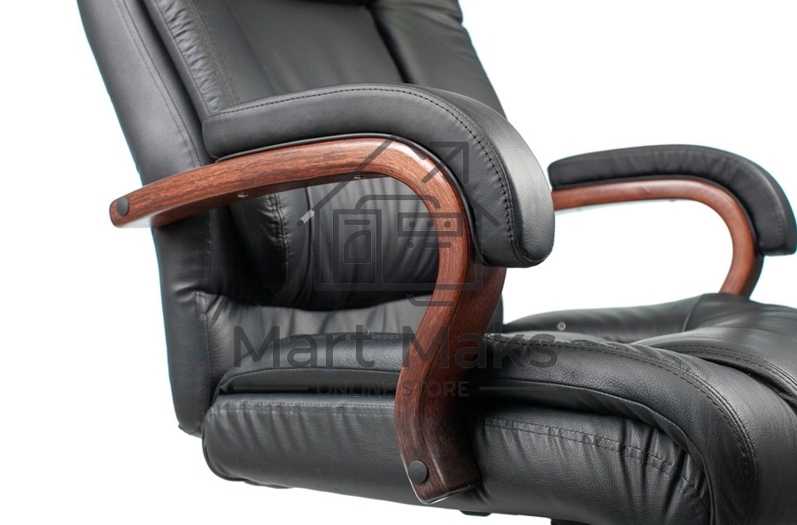 Кресло руководителя Бюрократ T-9925WALNUT/BLACK черный, кожа, крестовина дерево