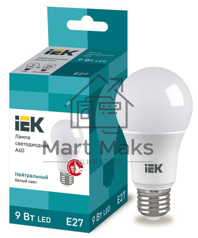 Лампа Iek LLE-A60-9-230-40-E27 светодиодная ECO A60 шар 9Вт 230В 4000К E27 IEK