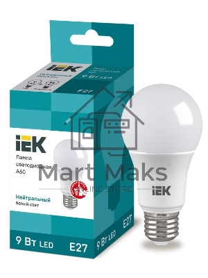 Лампа cветодиодная Iek LLE-A60-9-230-40-E27 ECO A60 шар 9Вт 230В 4000К E27 IEK