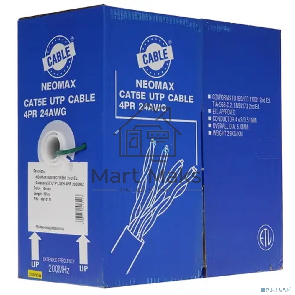 Кабель NEOMAX NM10111 Кабель UTP cat.5e 4 пары (305 м) 0.51 мм LSZH Taiwan (200 Mhz)