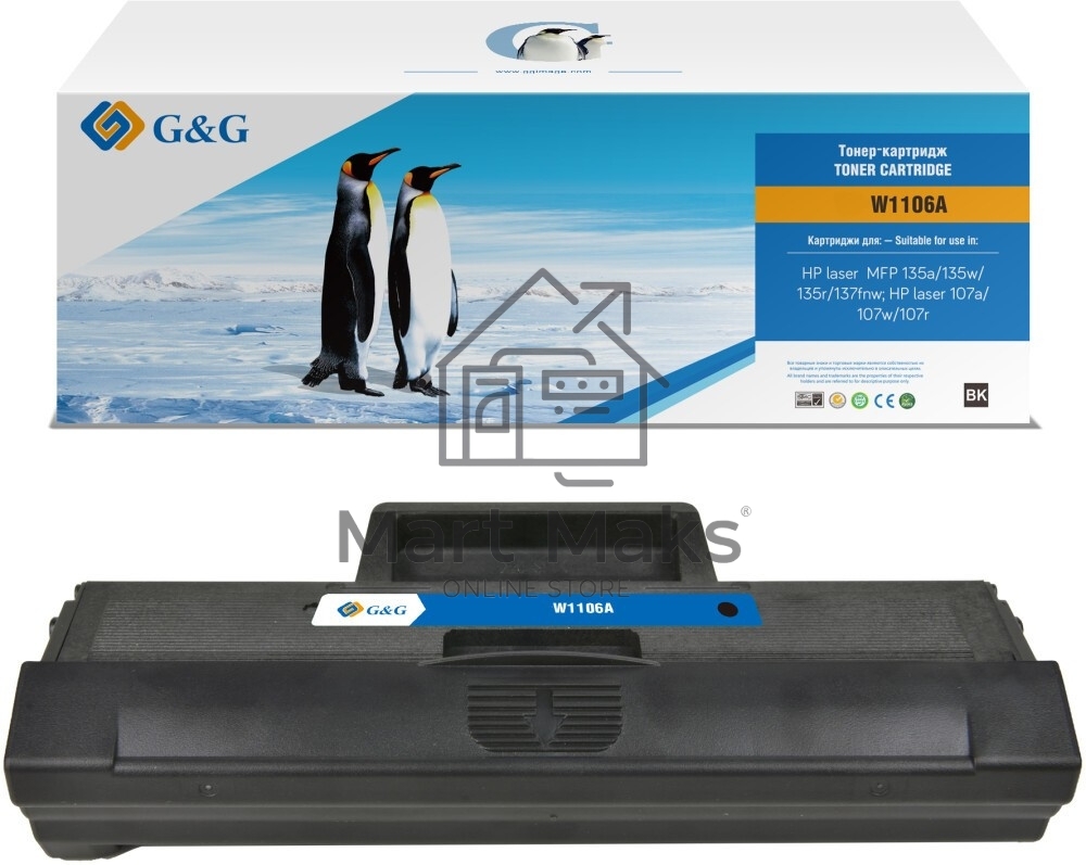 Картридж лазерный G&G GG-W1106A черный (1000стр.) для HP Laser 107a/107r/107w/135a MFP/135r MFP/135w MFP/137fnw MFP