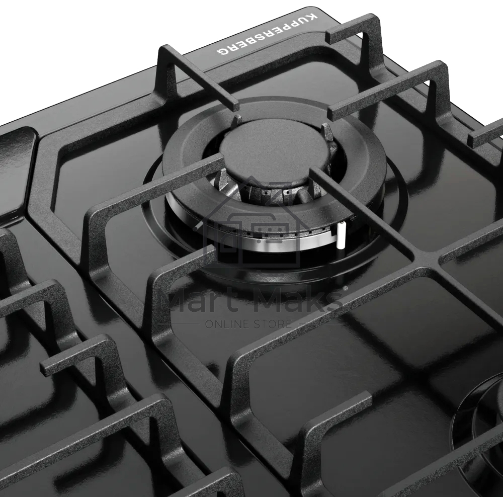 Варочная панель Kuppersberg FS 66 B, газ, High-Tech, 58 см, автоматический электроподжиг, газ-контроль, форсунки под сжиженый газ, SABAF конфорки, чугунные решетки, цвет черный, цвет фурнитуры черный