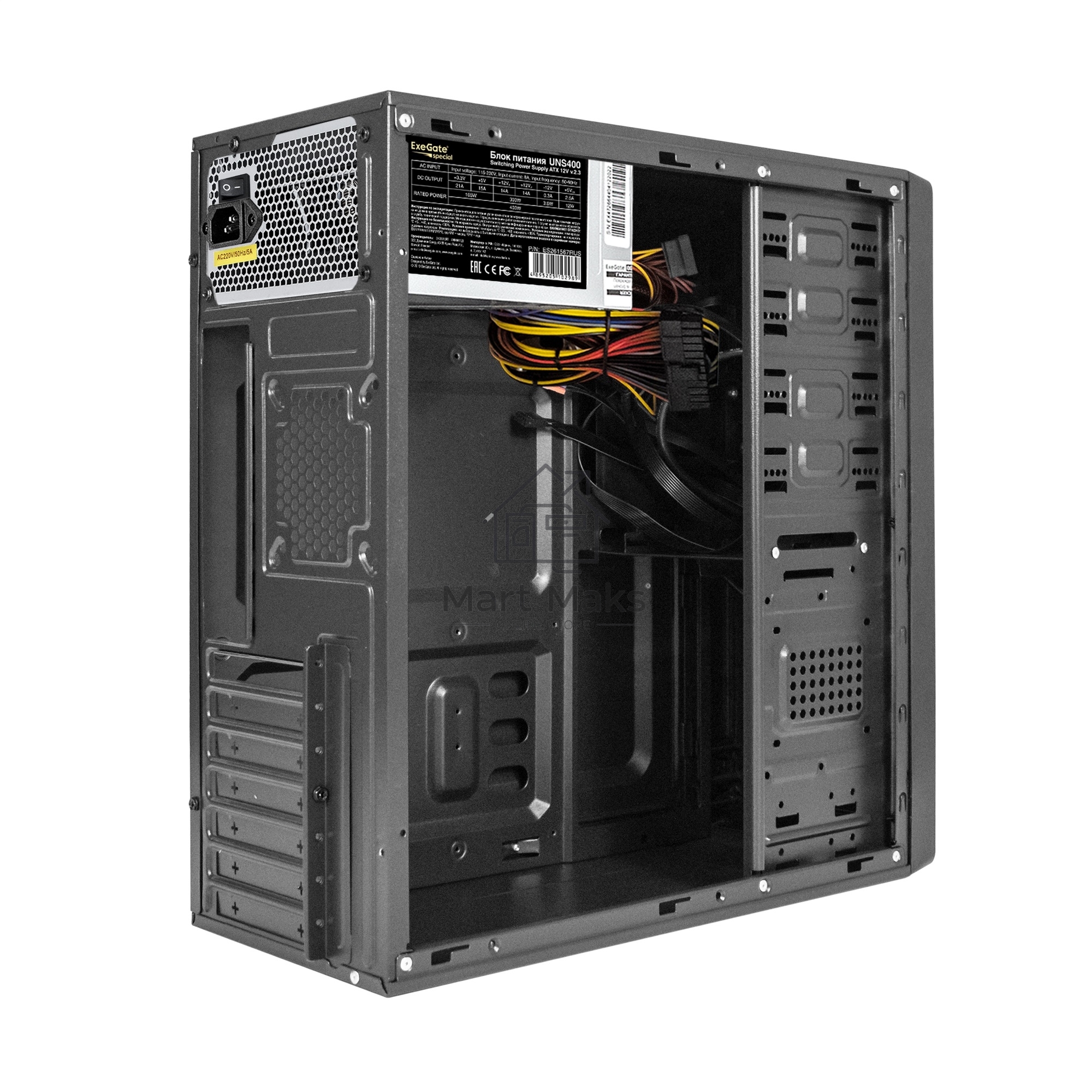 Компьютерный корпус Miditower ExeGate XP-401-UNS400 (ATX, БП UNS400 с вент. 12см, 2*USB, аудио, черный)