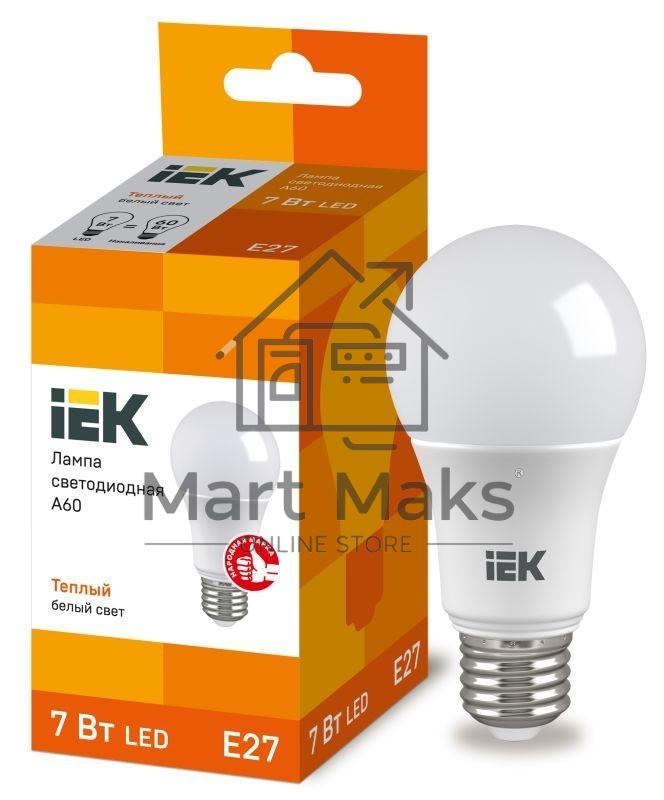 Лампа Iek LLE-A60-7-230-30-E27 светодиодная ECO A60 шар 7Вт 230В 3000К E27 IEK