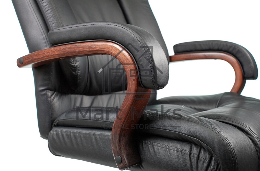 Кресло руководителя Бюрократ T-9925WALNUT/BLACK черный, кожа, крестовина дерево