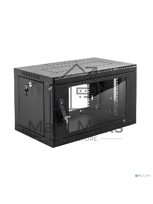 Шкаф коммутационный ЦМО (ШРН-6.350-9005) настенный 6U 600x350мм пер.дв.стекл 200кг черный 300мм 180град.