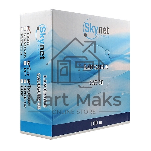 Кабель SkyNet Standart UTP indoor 2x2x0,48, медный, FLUKE TEST, кат.5e, однож., 100 м, box, серый