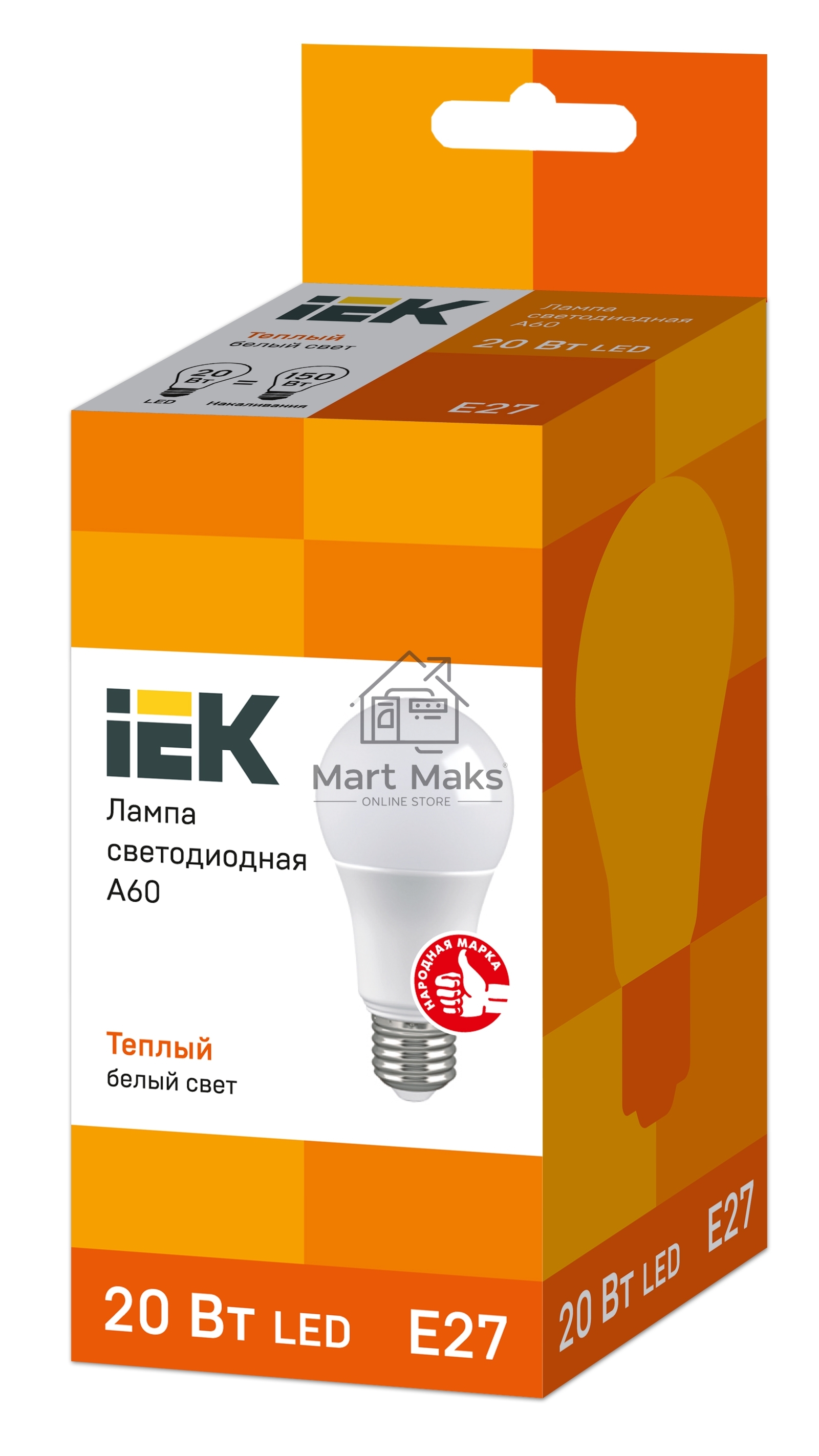 Лампа Iek LLE-A60-20-230-30-E27 светодиодная ECO A60 шар 20Вт 230В 3000К E27 IEK
