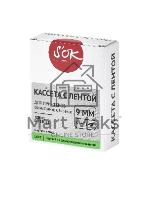 Кассета с лентой S'OK by Sakura Printing TZED21 для Brother, черный на зеленом, 9мм/8м, наклейка