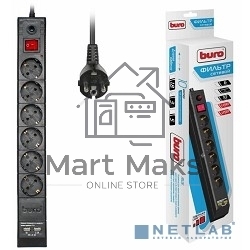 Сетевой фильтр BURO Сетевой фильтр, 6 розеток, 5 метров, (BU-SP5_USB_2A-B) черный 992320