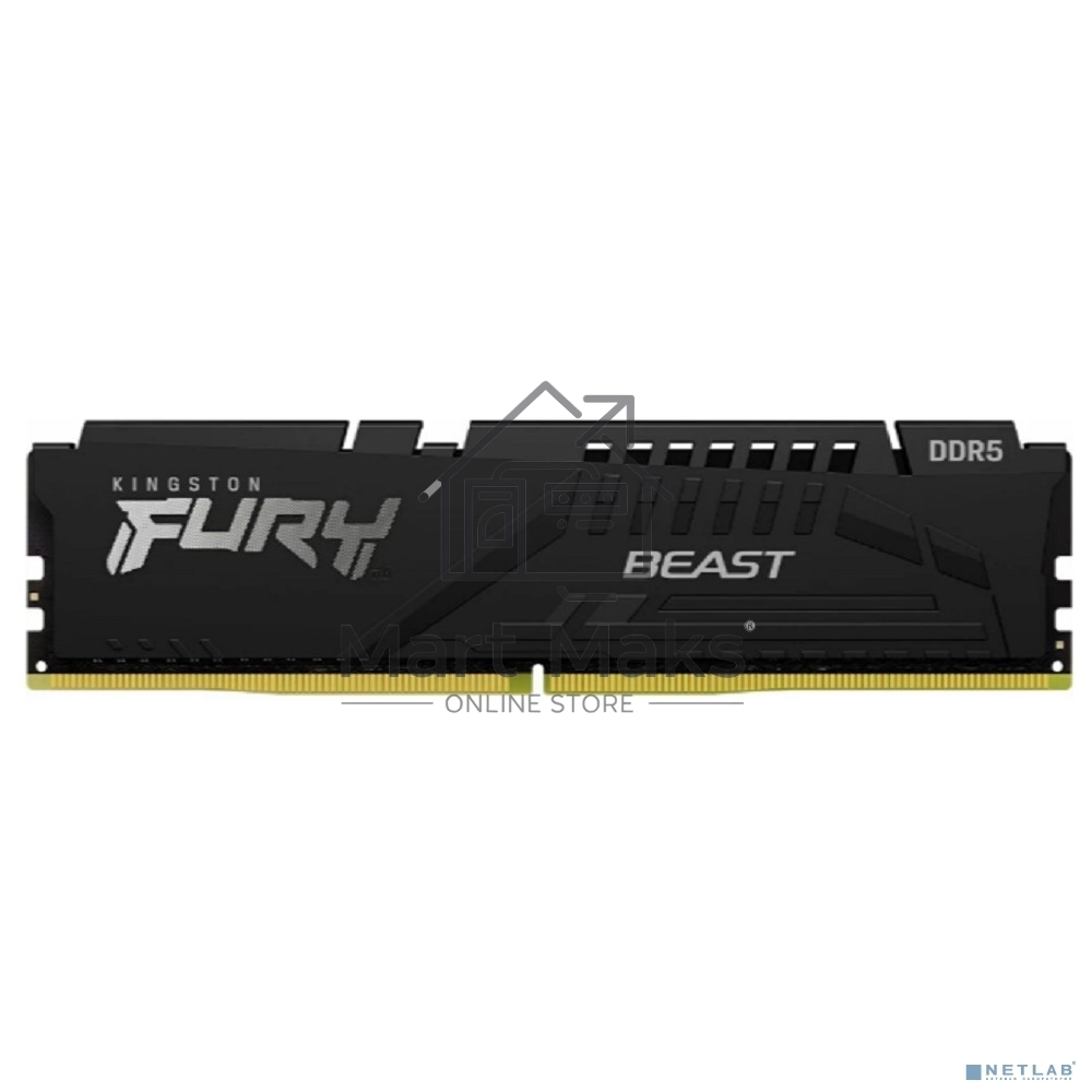 Оперативная память Kingston Fury Beast, DDR5, 16GB (1x16GB), 6000MHz, CL30, DIMM, с радиатором, черный