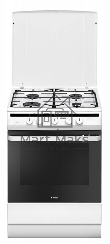 Плита газовая Hansa FCGW61000 белый, конфорок 4 шт, духовка 58 л, 60 см x 85 см x 60 см