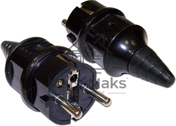 Вилка CEE 7/7 Schuko, 16A, 250V, прямая, разборная, черная