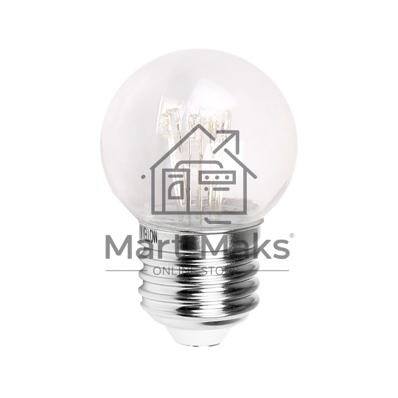 Лампа шар e27 6 LED Ø45мм - желтая, прозрачная колба, эффект лампы накаливания