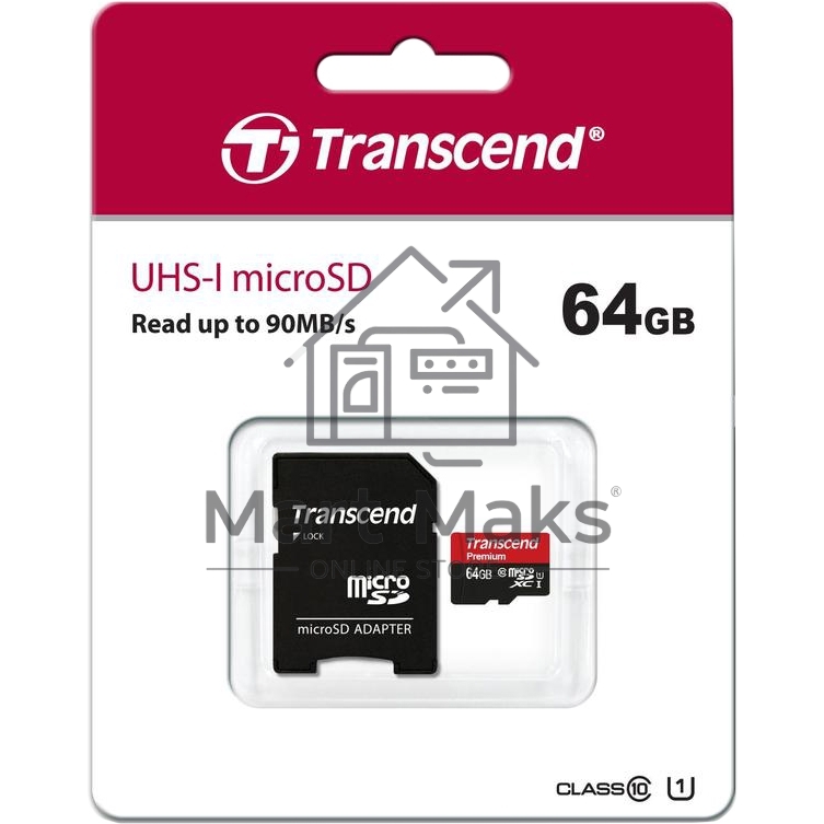 Флеш карта microSDXC 64Gb Class10 Transcend TS64GUSDU1 + adapter
