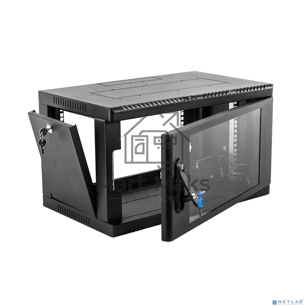 Шкаф коммутационный ЦМО (ШРН-6.350-9005) настенный 6U 600x350мм пер.дв.стекл 200кг черный 300мм 180град.