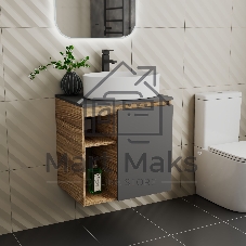 Тумба Bau Dream Blackwood 60 правая, графит, раковина BAU Nimb 50х36, смеситель для раковины высокий Hotel Black, черный