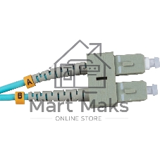Патч-корд оптический Cabeus Tight Buffer, Duplex LC/SC, OM3 50/125, LSZH, 10м, Ø 3мм, серый хвостовик, бирюзовый