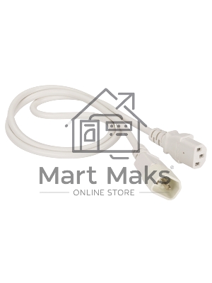 Шнур питания C13-C14, 3х0.75, 220В, 10А, белый, 1.8 метра