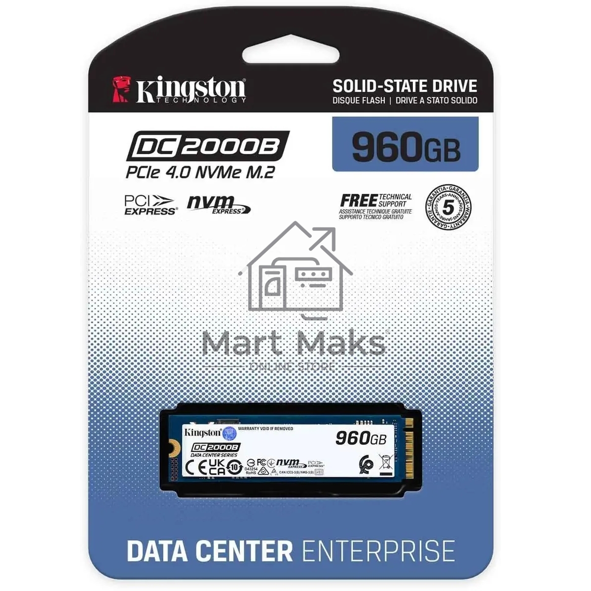 Накопитель SSD Kingston PCIe 4.0 x4 960GB SEDC2000BM8/960G DC2000B M.2 2280 0.4 DWPD