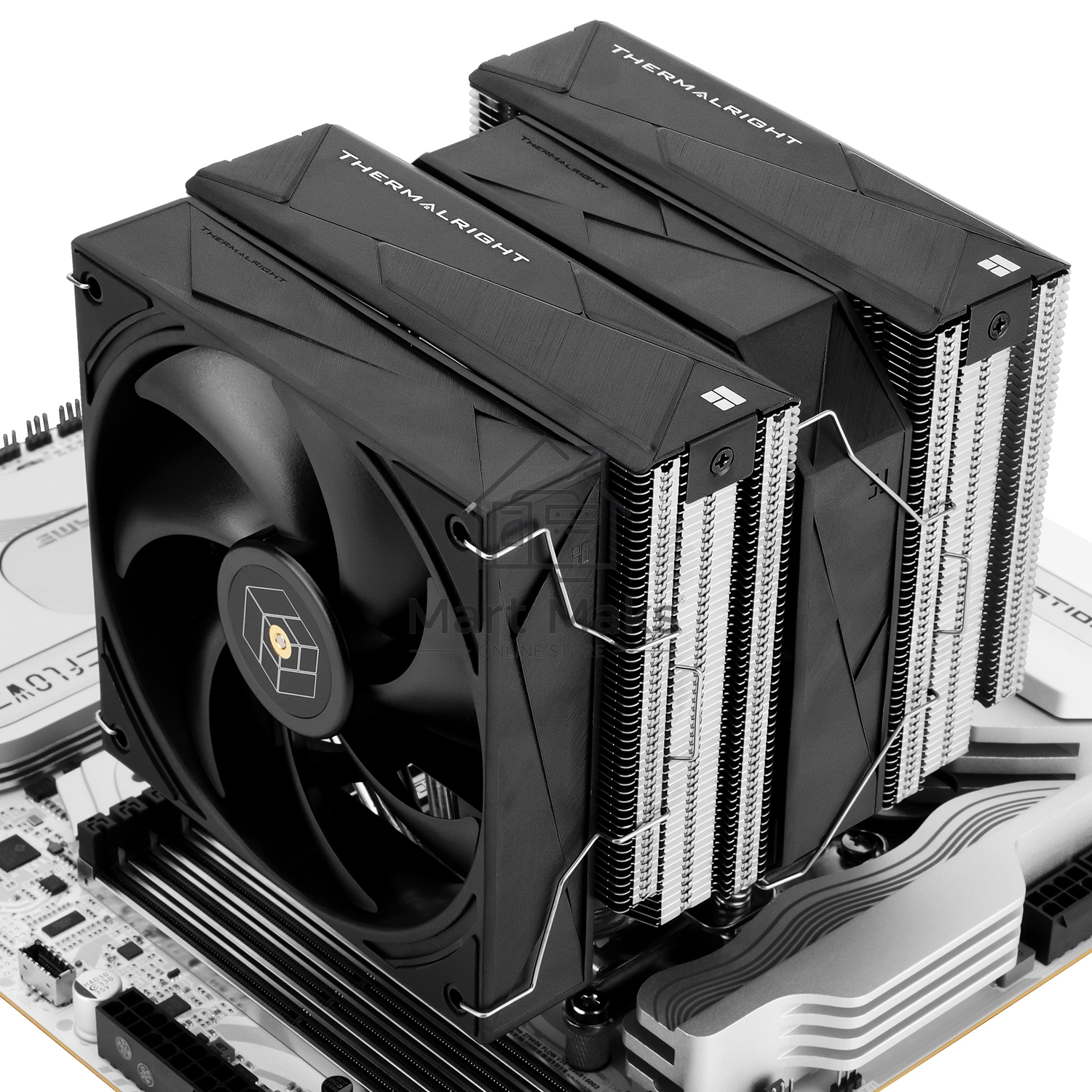 Кулер для процессора Thermalright Royal Pretor 130 (4-pin PWM, 158mm, Ni/Cu, 6x6mm, 1x120+1x130mm, 80.45CFM/81.88CFM, 29.4dBA/28.3dBA, 2150PM/1750RPM, S: 1200, 1700, 1851, 2011, 2066, 115X, AM4, AM5, silver, black)