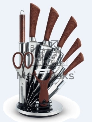 Набор кухонных ножей KELLI KL-2127 метал на подставке Высококачественная сталь 9 предметов: Топорик кухонный 16см, Нож поварской 20см, Нож хлебный 20см, Нож для резки 12см, Нож овощной 9см, Точилка, Ножницы Овощечистка с керамическим лезвиемОстрая режущая